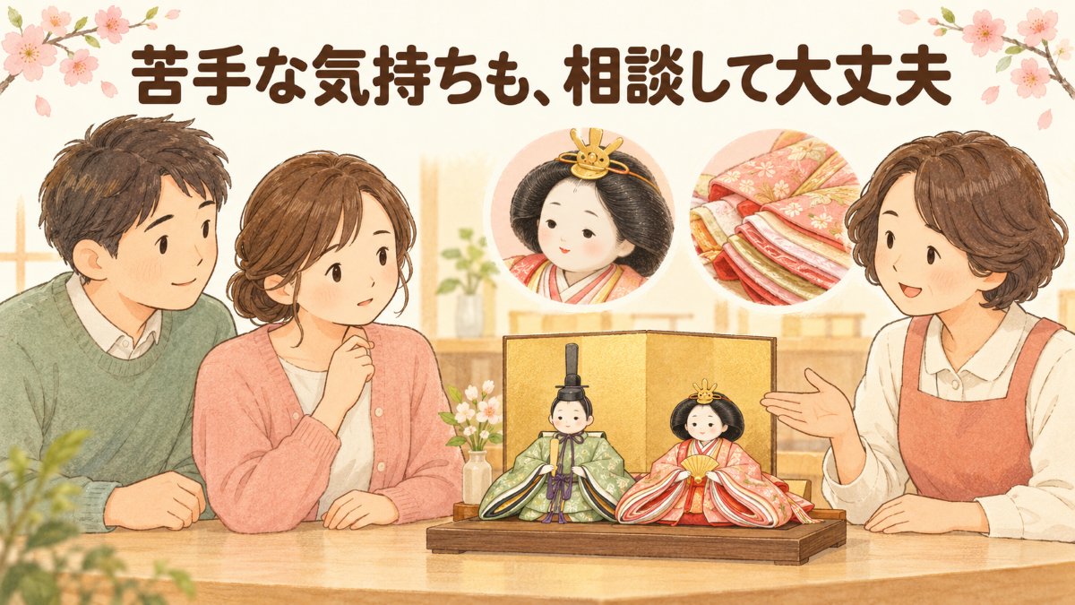 苦手な気持ちも、相談して大丈夫。お人形のお顔や衣装の作りを店頭で説明する様子